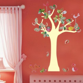 Colorful tree and owls Wall Sticker